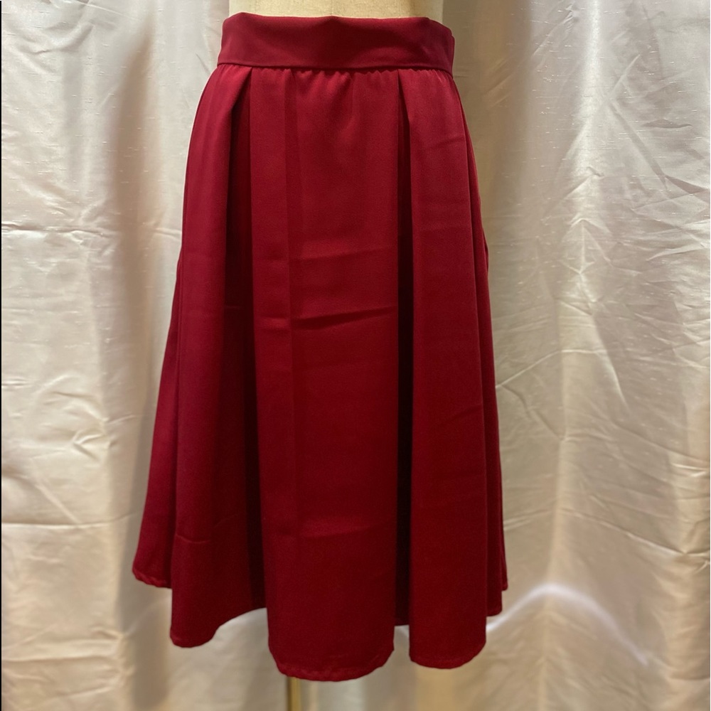 Burgundy Rockabilly Pleated Skirt